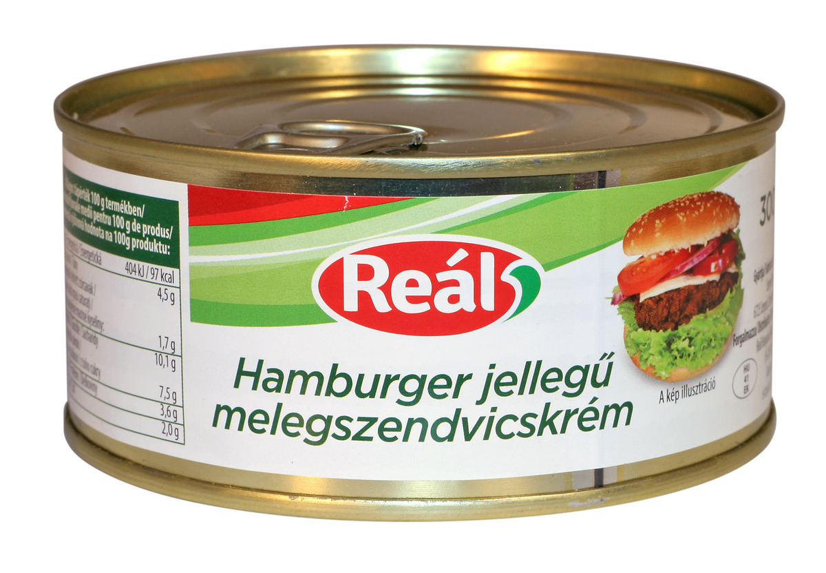 Reál hamburger jellegű melegszendvicskrém konzerv, 300 g