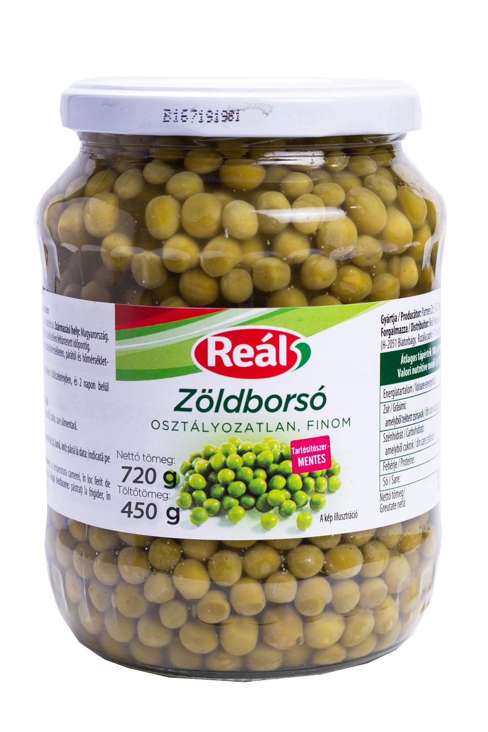 Reál zöldborsó üvegben, 720 g