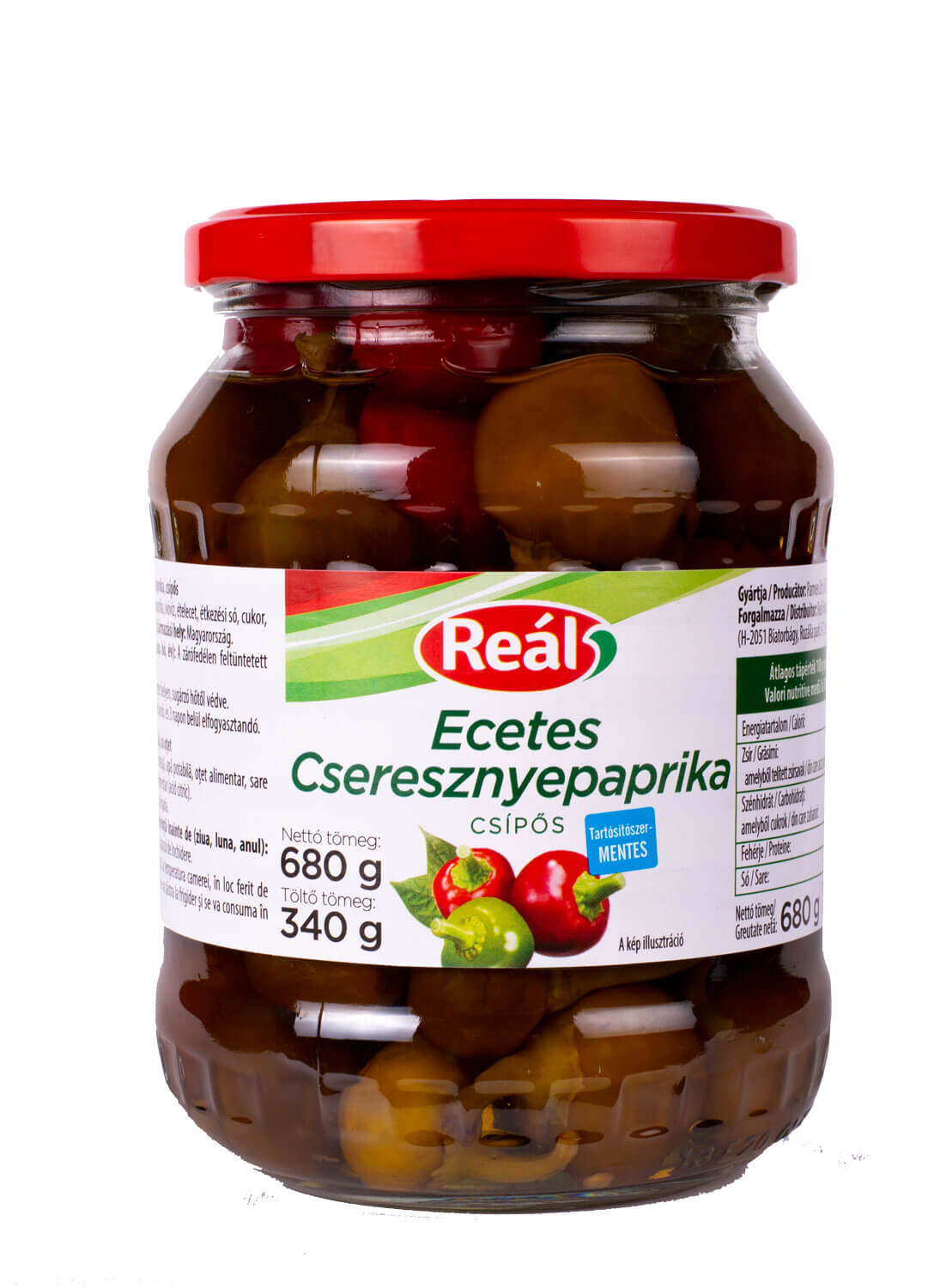 Reál ecetes cseresznyepaprika csípős üvegben, 680 g