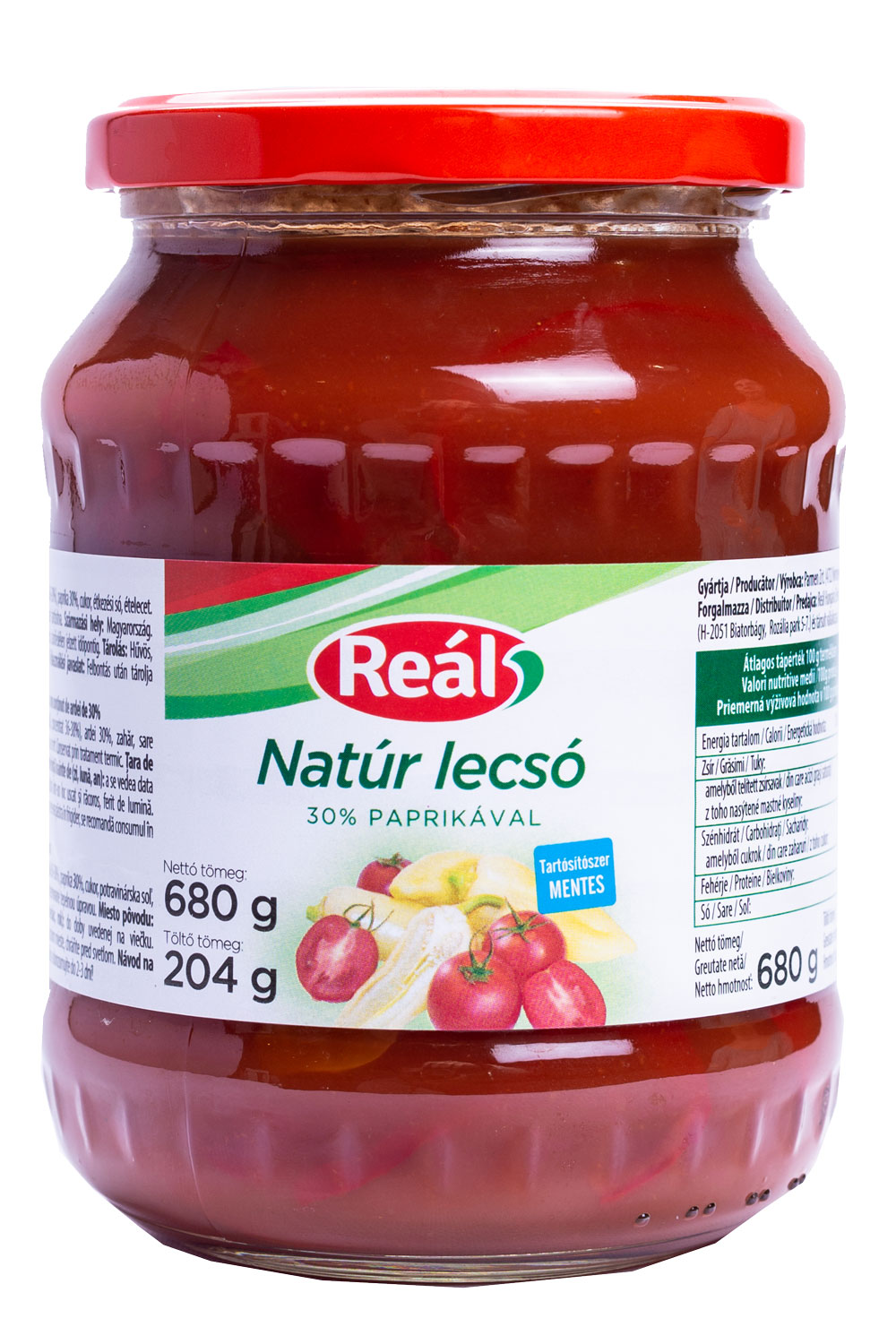 Reál natúr lecsó 30% paprikával üvegben, 680 g